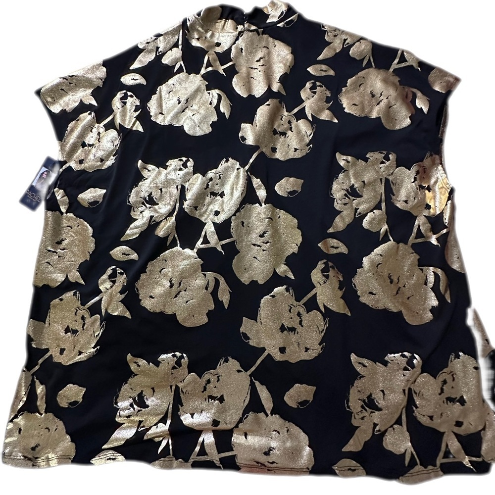 NWT Rachel Roy ladies black & gold blouse stretch polyester & spandex size 2X - Picture 7 of 9